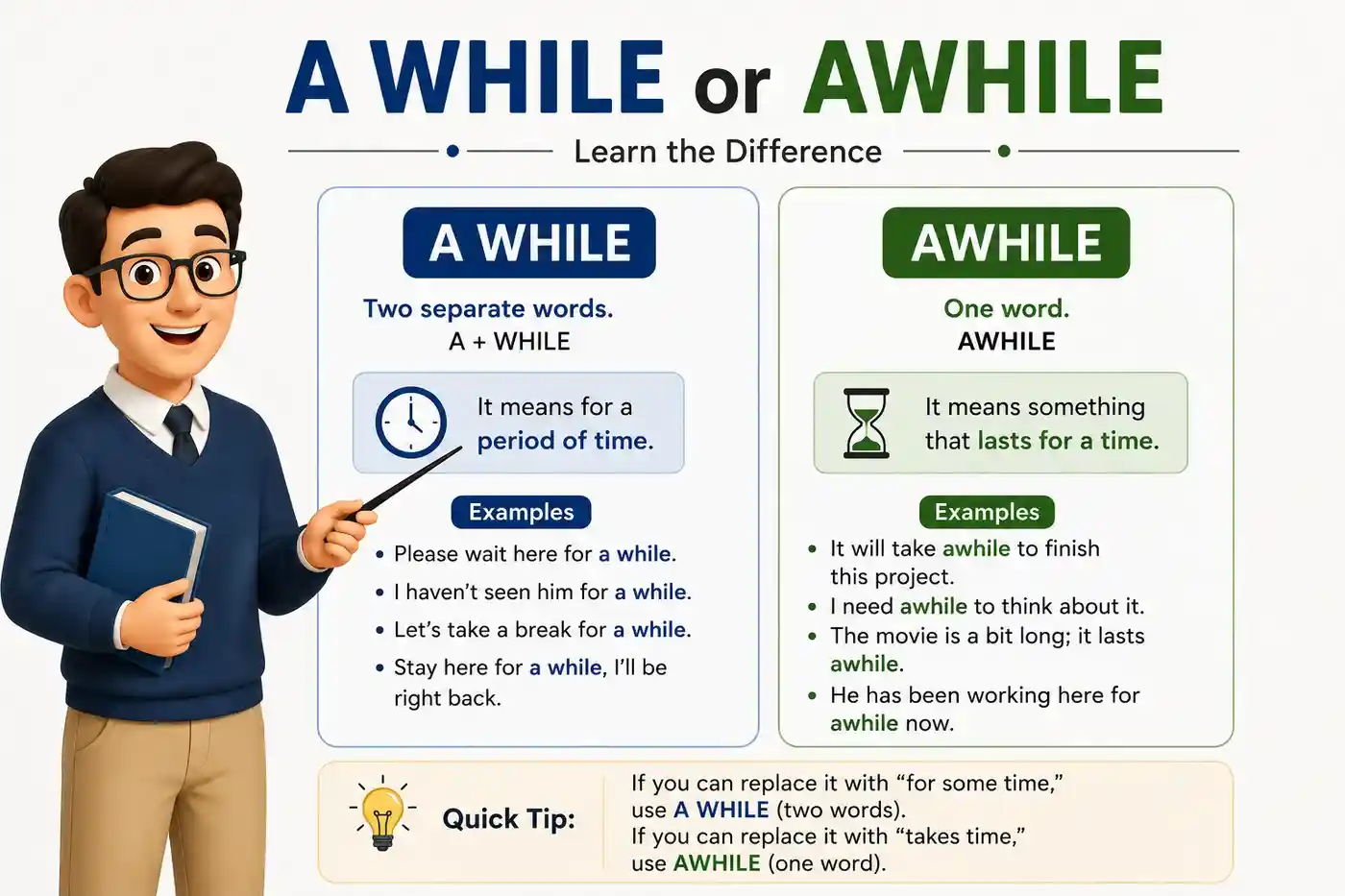 a while vs awhile meaning and usage