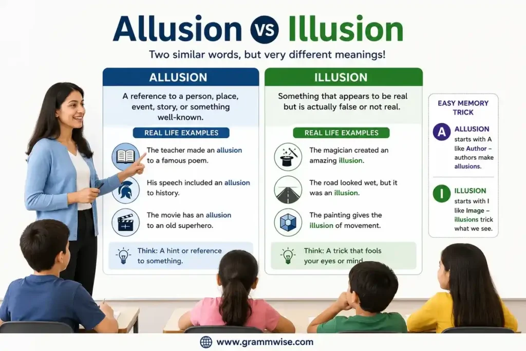 Easy Real-Life Sentences on "Allusion vs Illusion"
