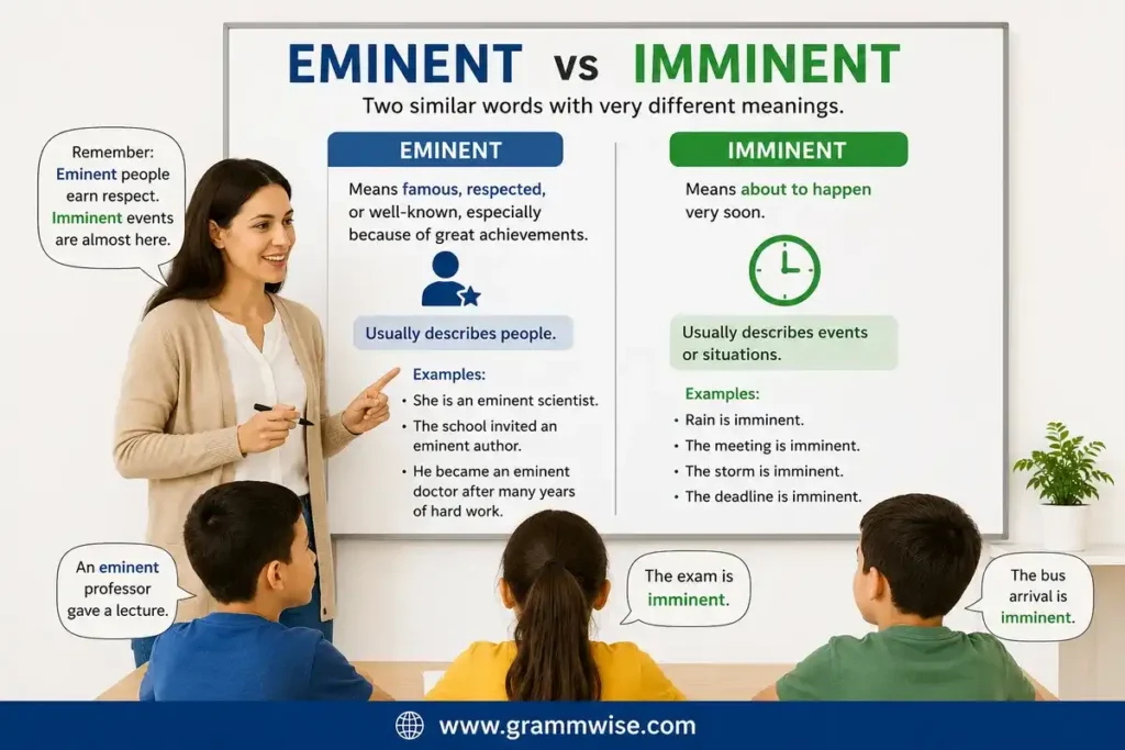 Easy Real-Life Sentences on "Eminent vs Imminent"
