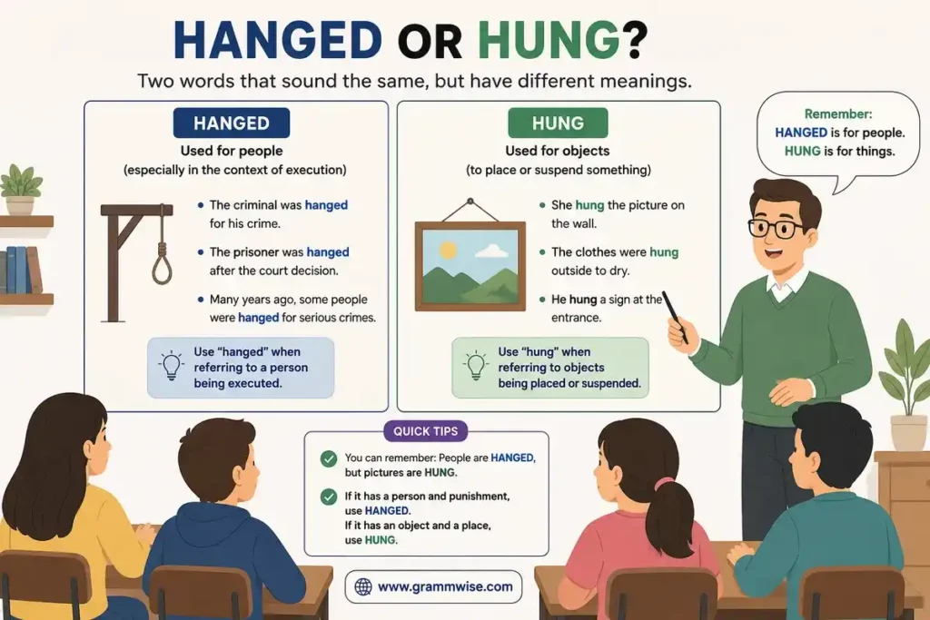 Easy Real-Life Sentences on Hanged or Hung