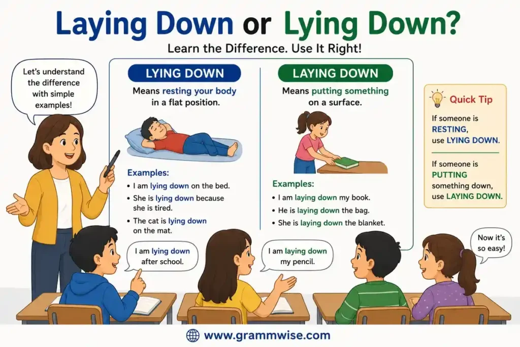 Easy Real-Life Sentences on "Laying Down or Lying Down"