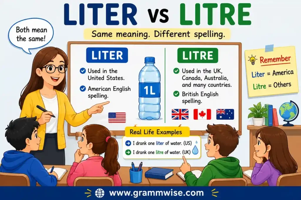 Easy Real-Life Sentences on "Liter vs Litre"
