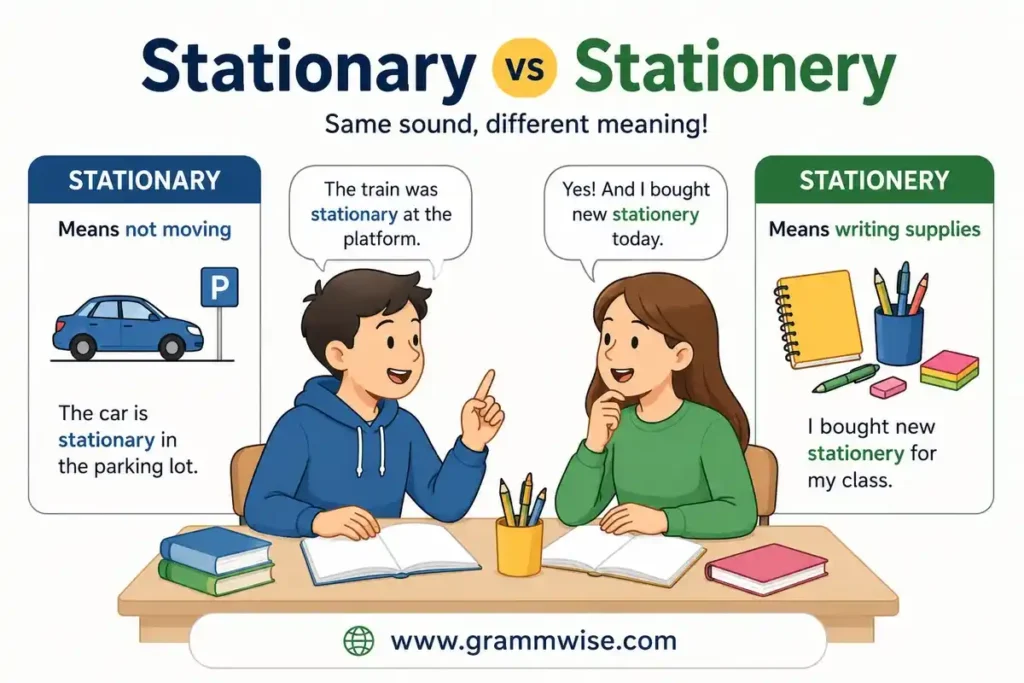 Easy Real-Life Sentences on Stationary vs Stationery