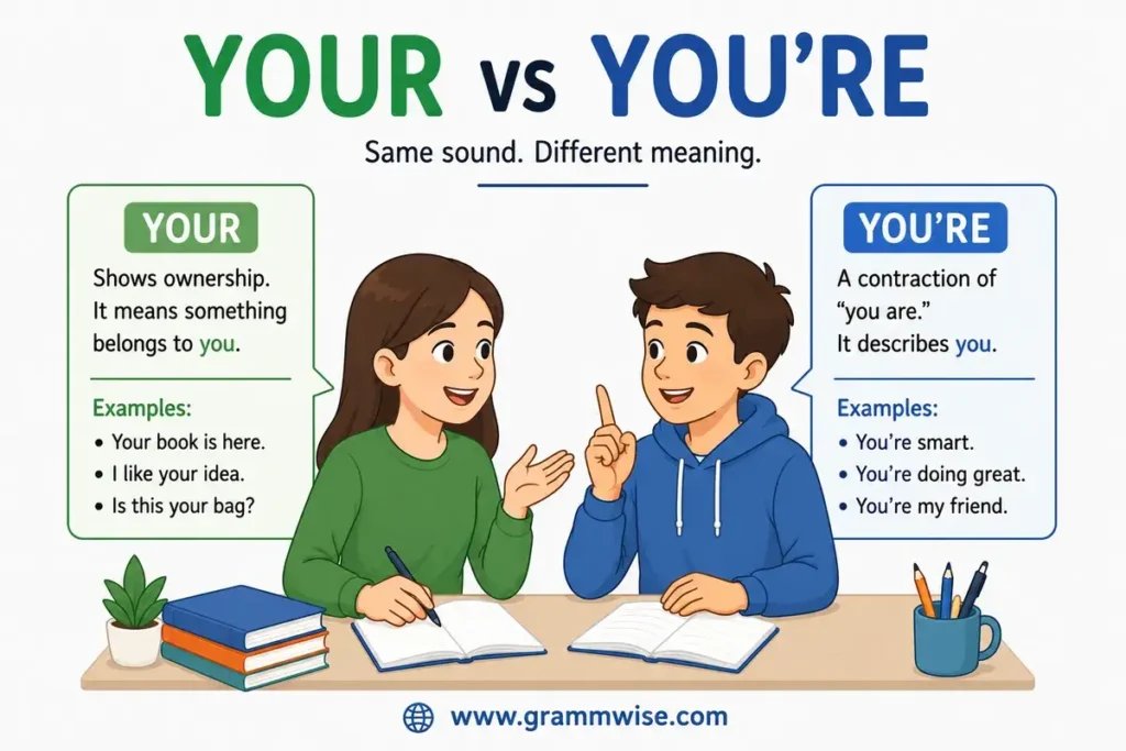 Easy Real-Life Sentences on "Your vs You're"