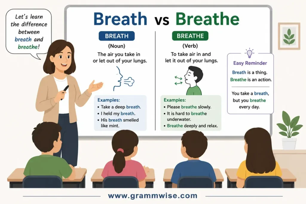 Meaning of Breath vs Breathe in Simple English