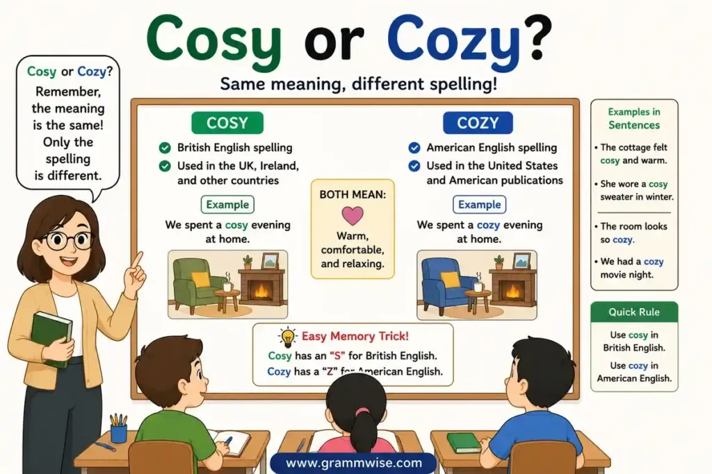 Meaning of Cosy or Cozy in Simple English