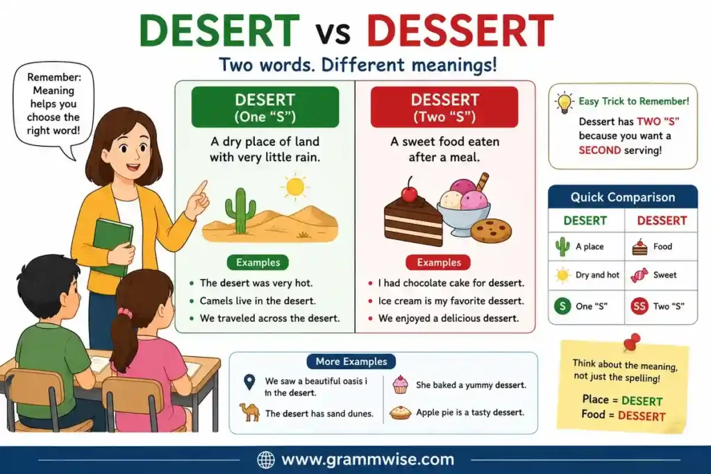 Meaning of Desert vs Dessert in Simple English