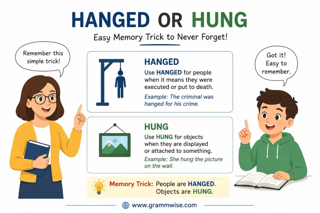 Meaning of Hanged or Hung in Simple English