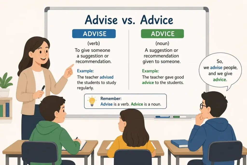 means in simple english advise or advice