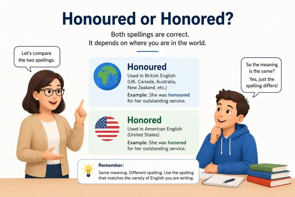 Means of Honoured or Honored in Simple English