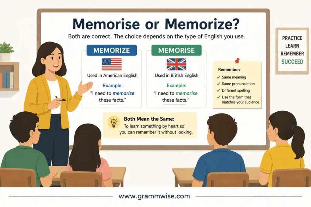 Means of Memorise or Memorize in Simple English