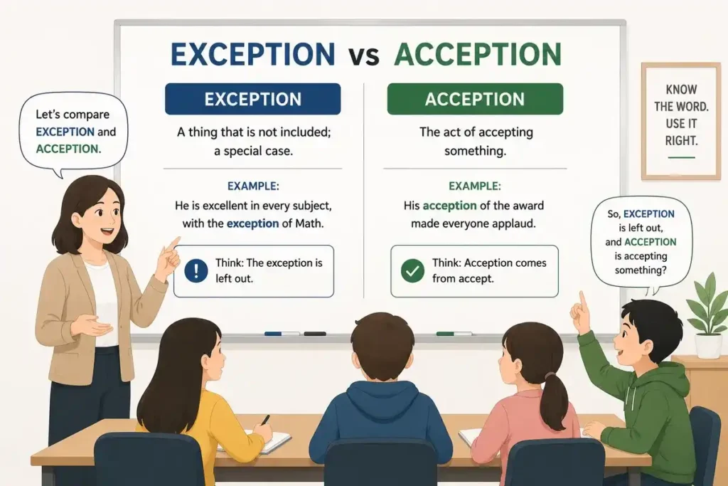 Simple Answer in One Look Exception vs Acception