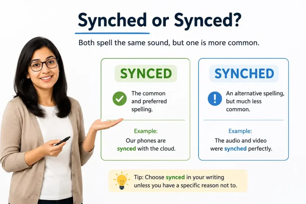 simple answer in one look synched or synced