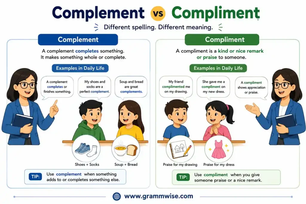 Use of Complement vs Compliment in Daily English