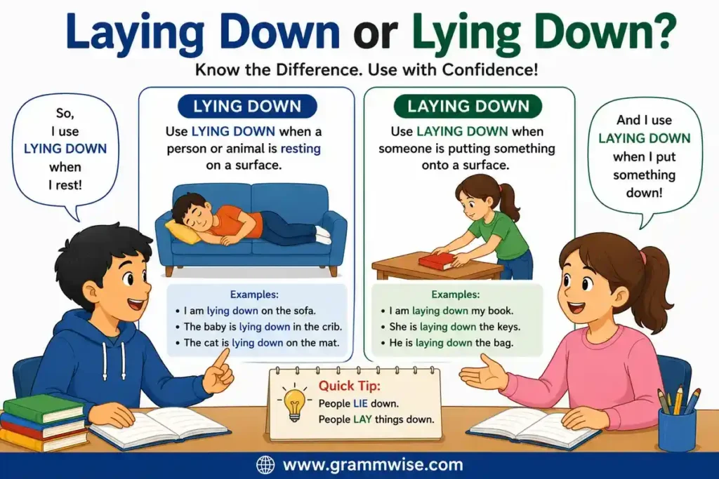 Use of "Laying Down or Lying Down" in Daily English