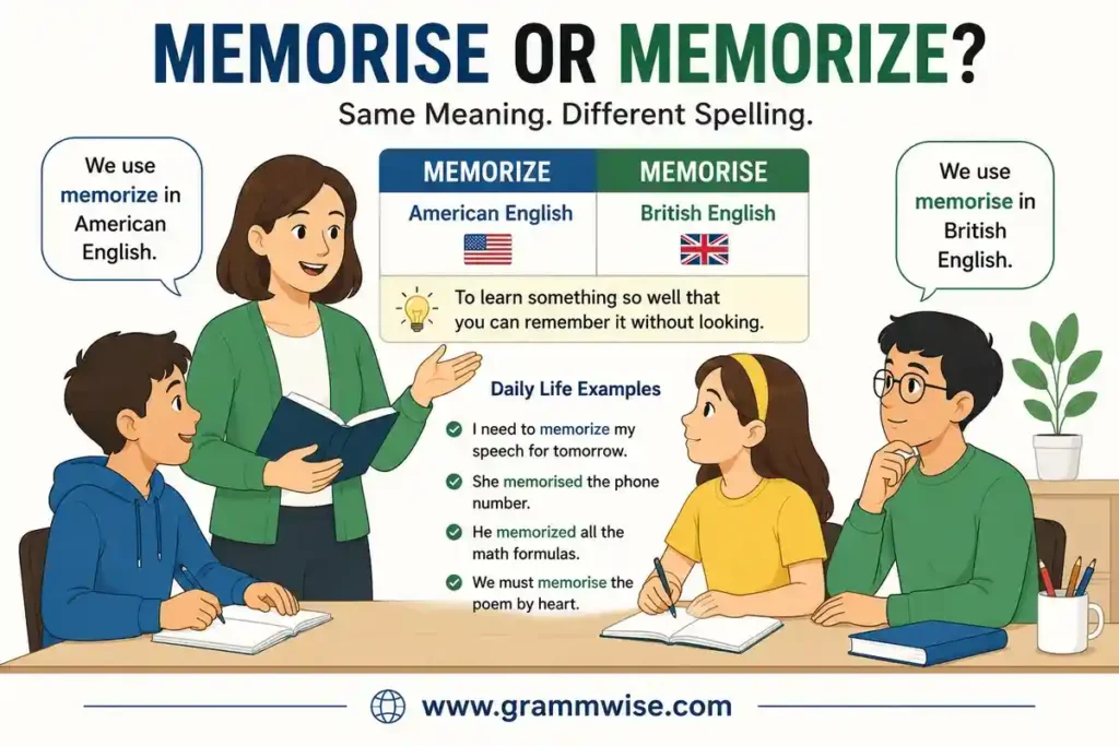 Use of Memorise or Memorize in Daily English