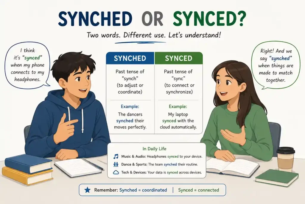 use of synched or synced in daily english