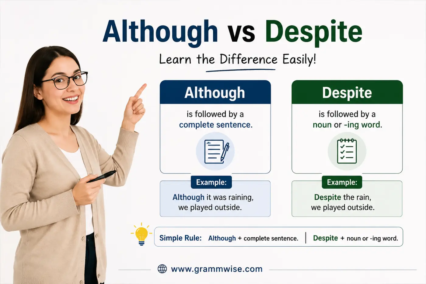 Although vs Despite feature