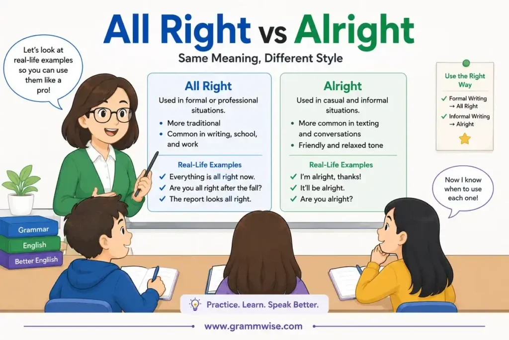 Easy Real-Life Sentences on "All Right vs Alright"