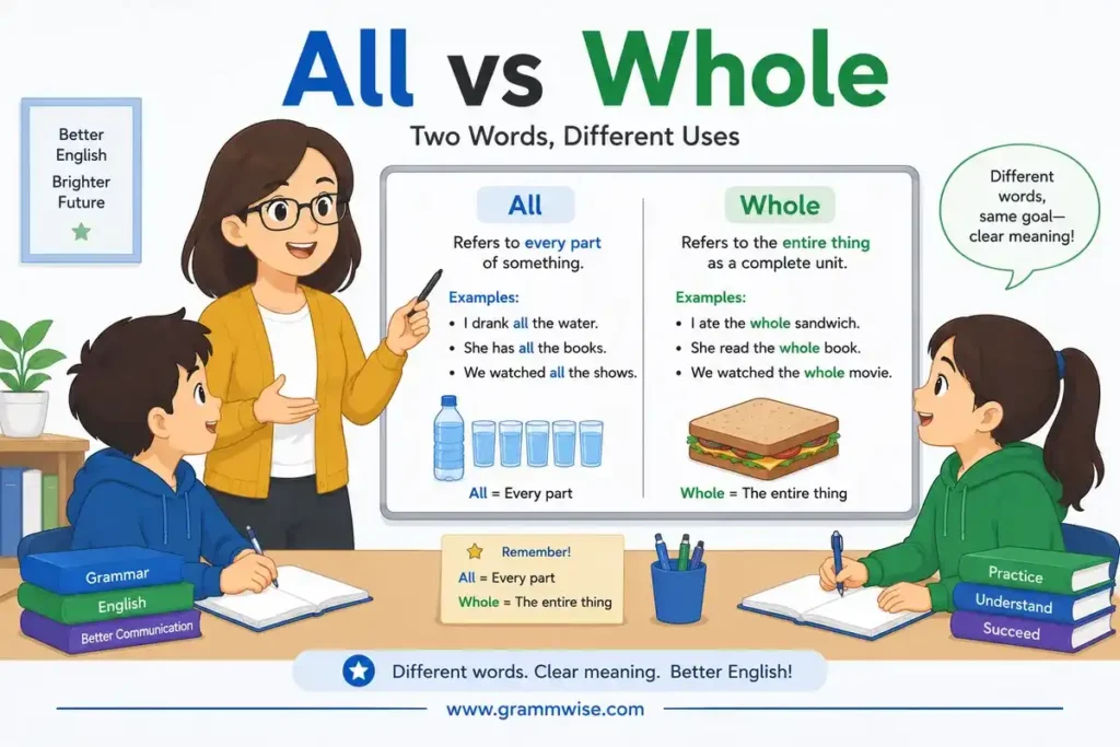 Easy Real-Life Sentences on "All vs Whole"