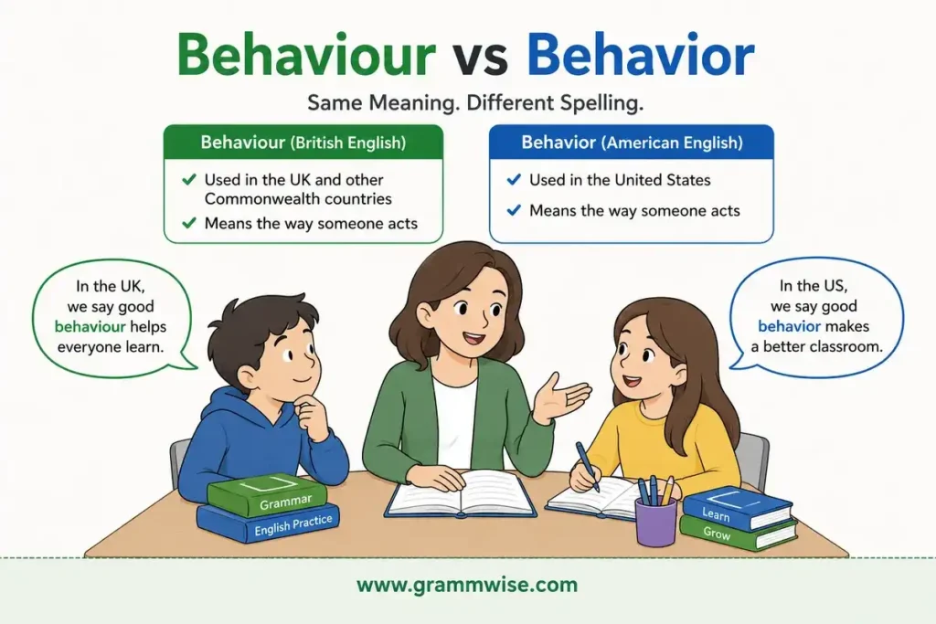 Easy Real-Life Sentences on "Behaviour vs Behavior"