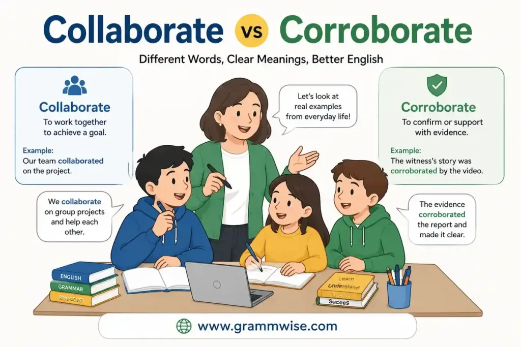 Easy Real-Life Sentences on "Collaborate vs Corroborate"
