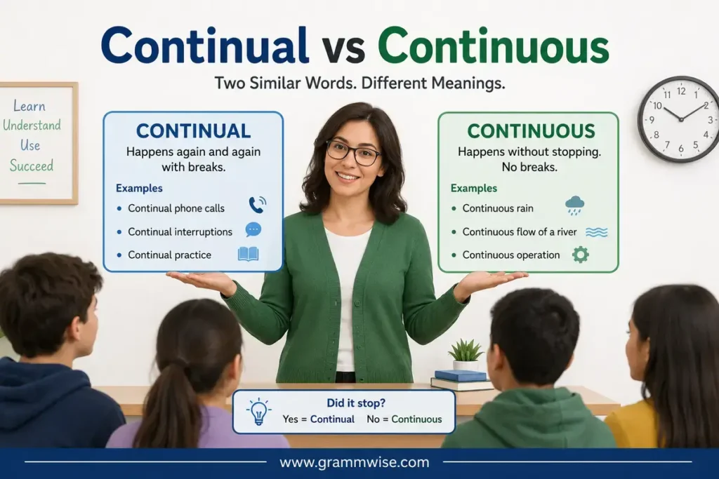 Easy Real-Life Sentences on Continual vs Continuous