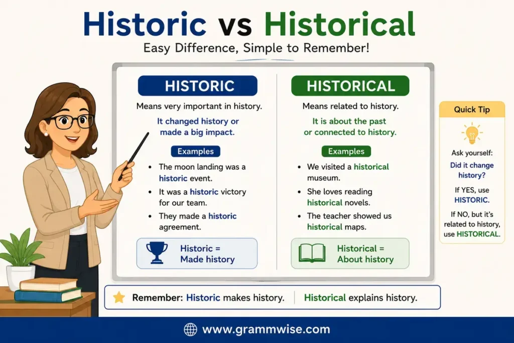 Easy Real-Life Sentences on Historic vs Historical