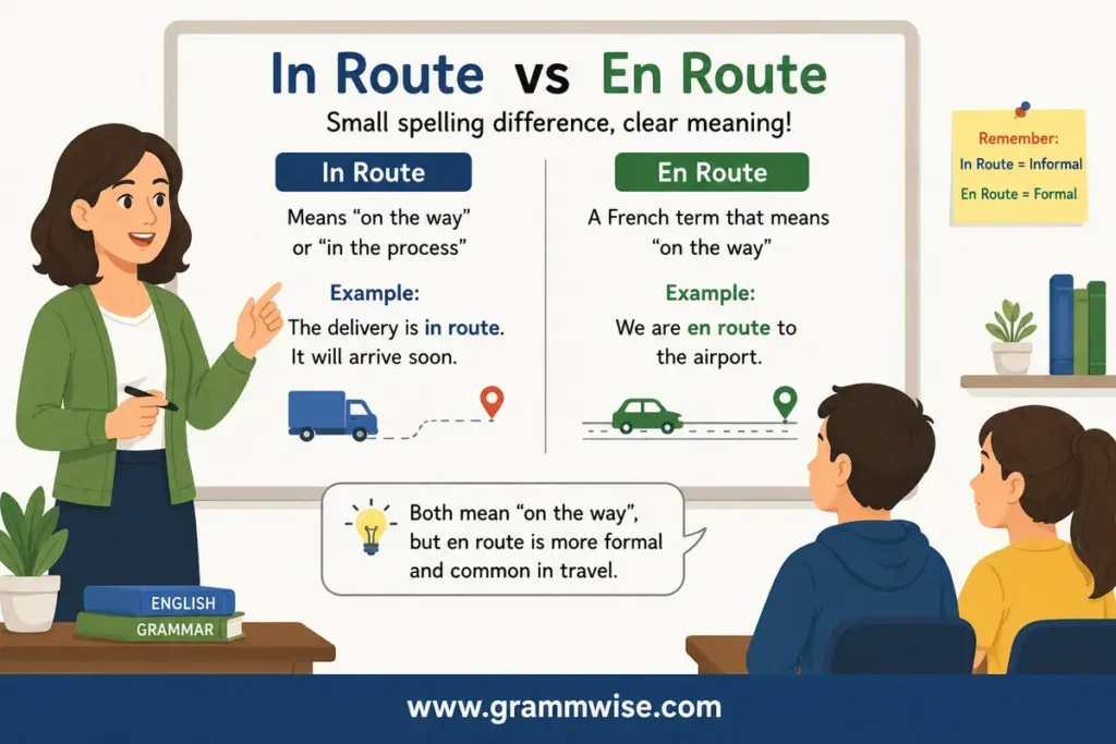 Easy Real-Life Sentences on "In Route vs En Route"