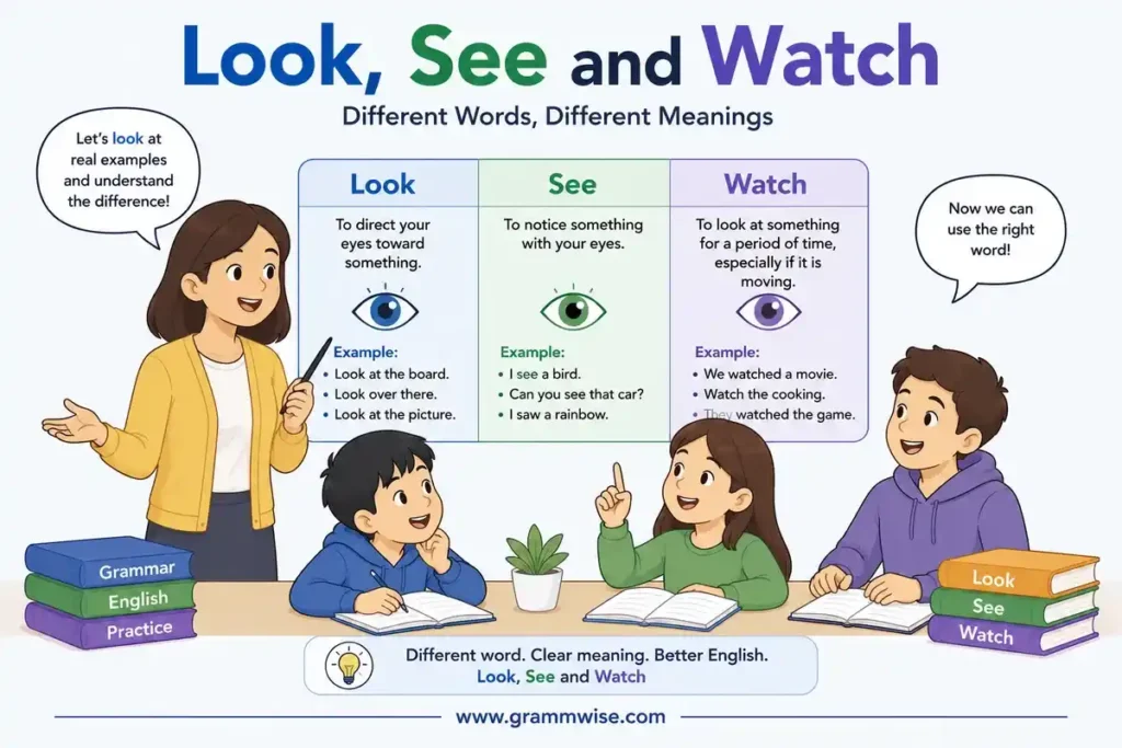 Easy Real-Life Sentences on "Look, See and Watch"