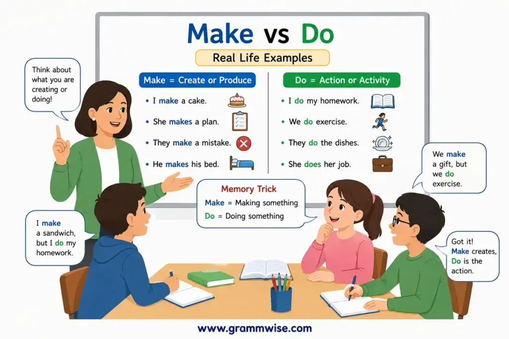 Easy Real-Life Sentences on "Make vs Do"