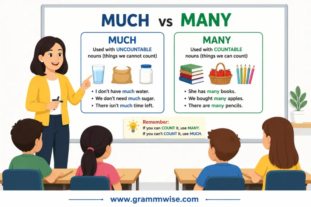 Easy Real-Life Sentences on Much vs Many