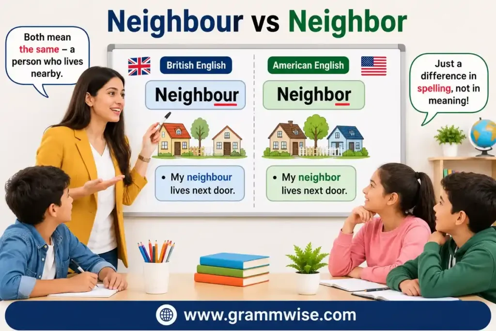 Easy Real-Life Sentences on "Neighbour vs Neighbor"