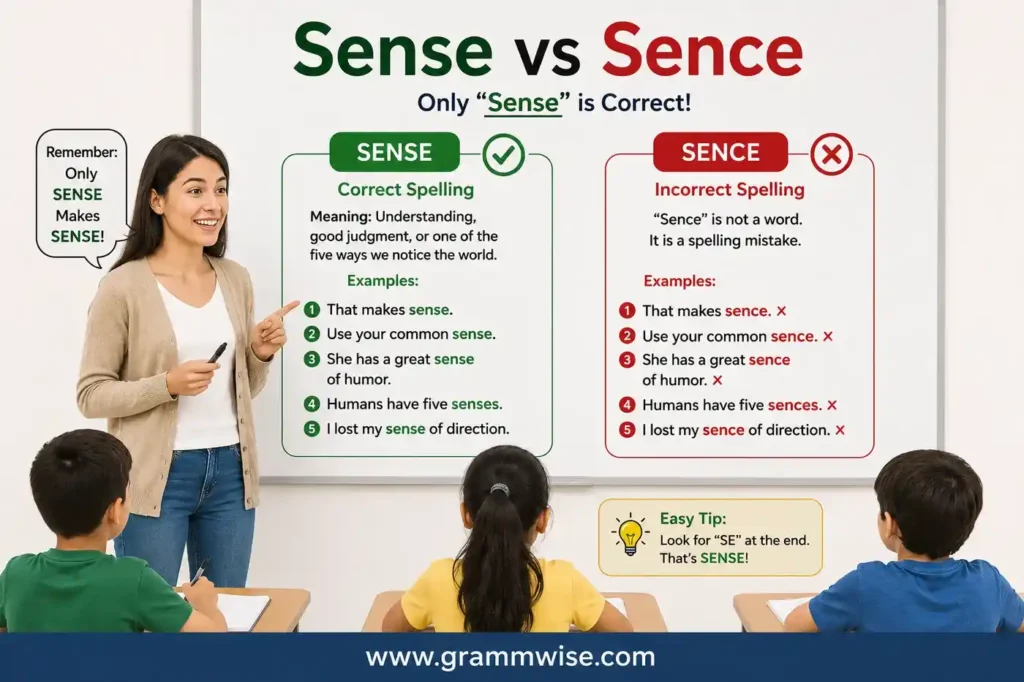 Easy Real-Life Sentences on "Sense vs Sence"