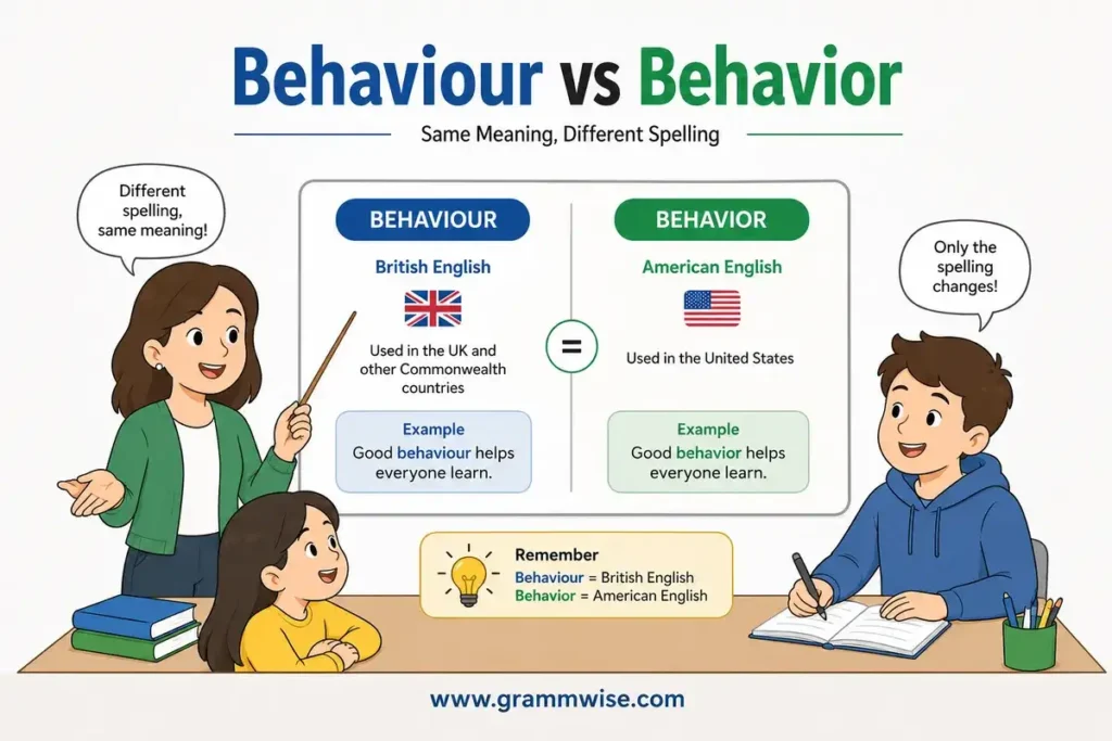 Meaning of "Behaviour vs Behavior" in Simple English