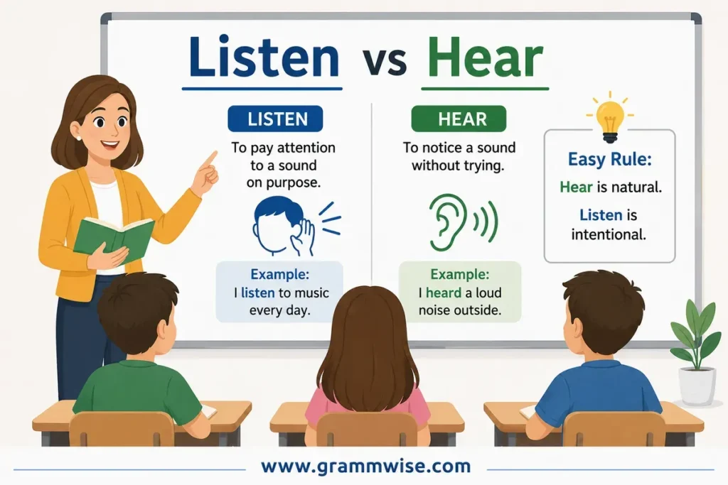 Meaning of "Listen vs Hear" in Simple English
