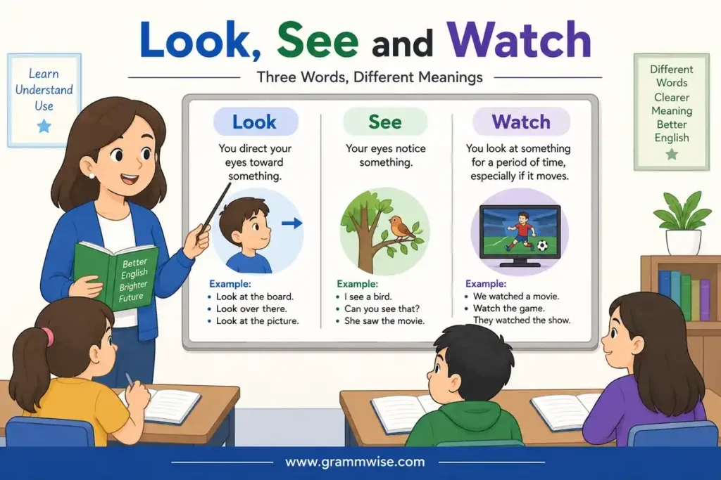 Meaning of "Look, See and Watch" in Simple English