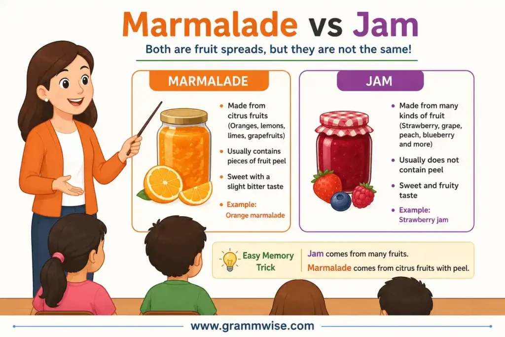 Meaning of "Marmalade vs Jam" in Simple English