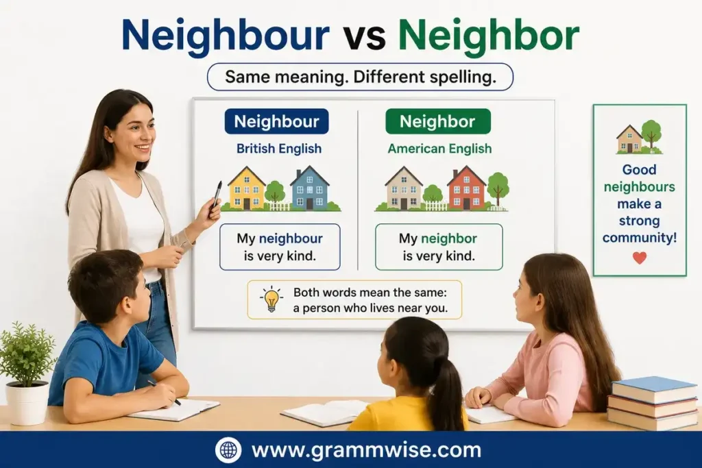 Meaning of "Neighbour vs Neighbor" in Simple English