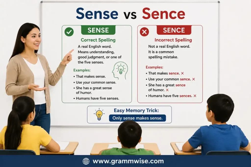 Meaning of "Sense vs Sence" in Simple English