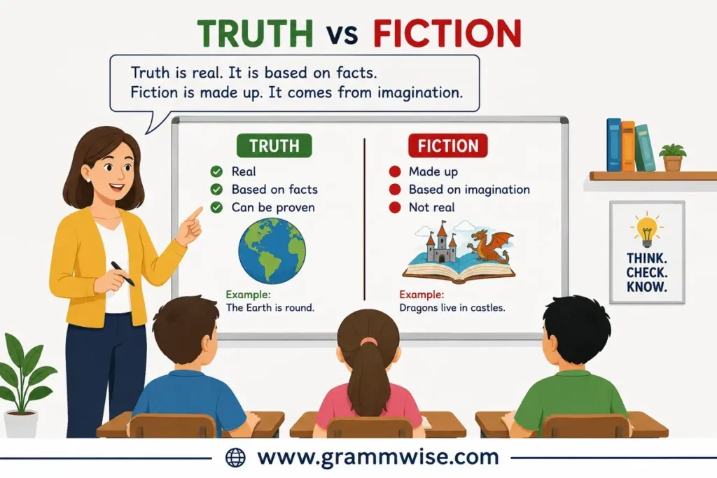 Meaning of "Truth vs Fiction" in Simple English