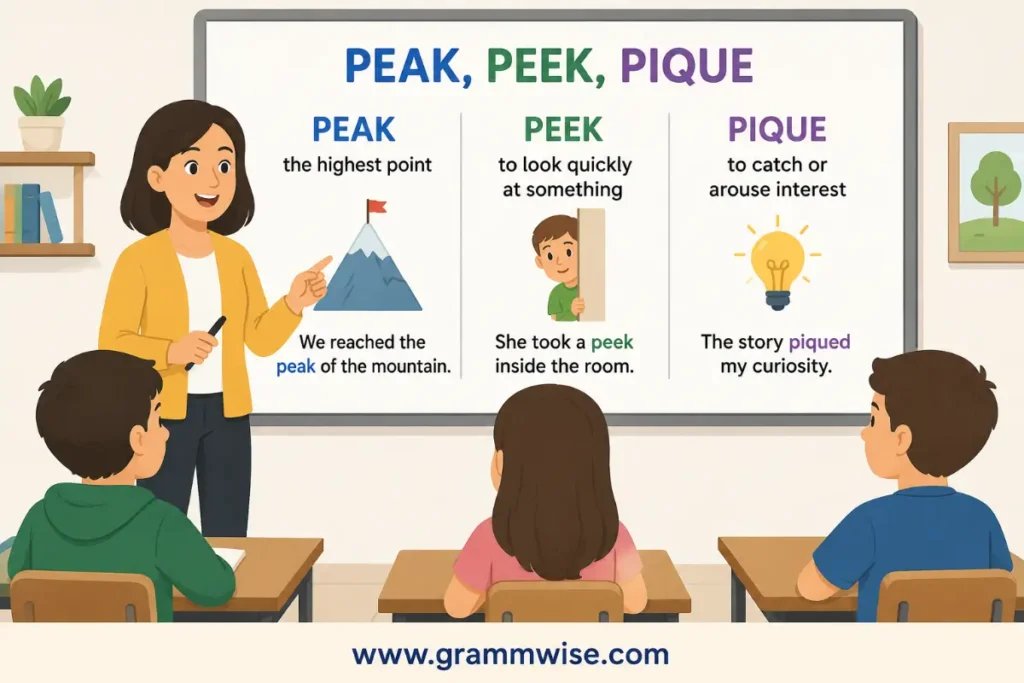 What Do Peak, Peek, and Pique Mean in Simple English?