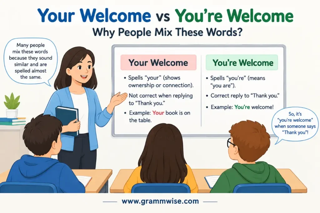 Why People Mix These Words your welcome vs you're welcome?